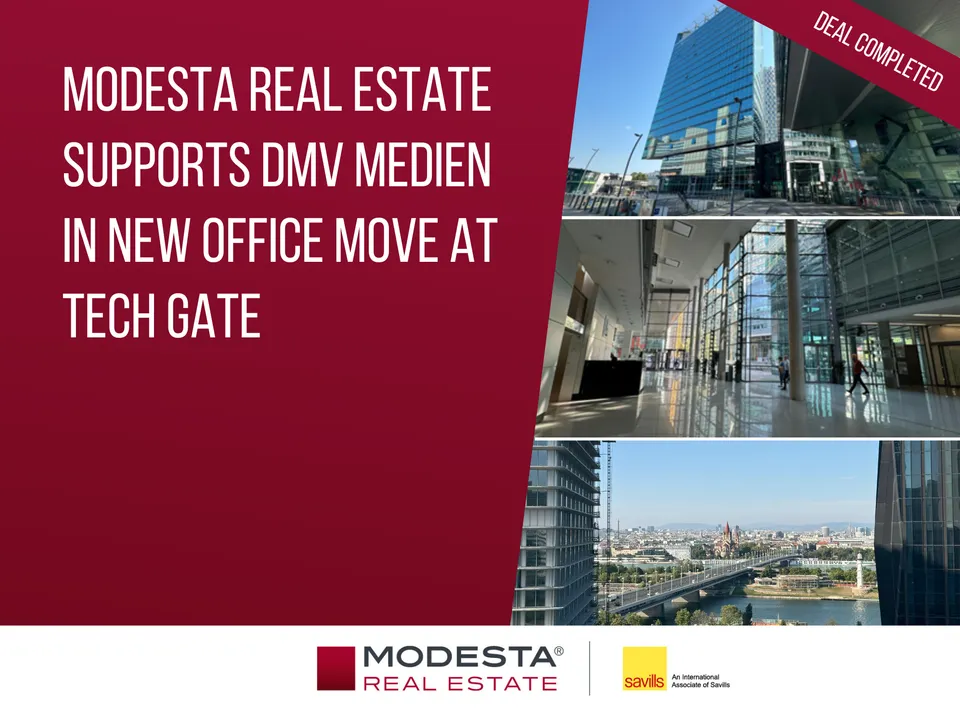 Modesta Real Estate unterstützt DMV – della lucia medien & verlags GmbH beim Bürobezug im Tech Gate Vienna